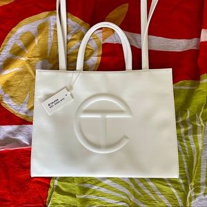 TELFAR white medium leather shopping bag